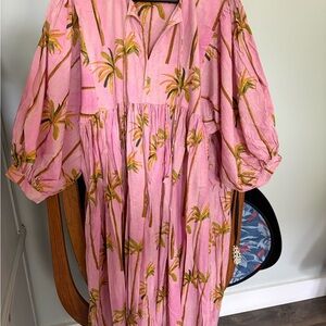 Pink Palm Tree Print Dress